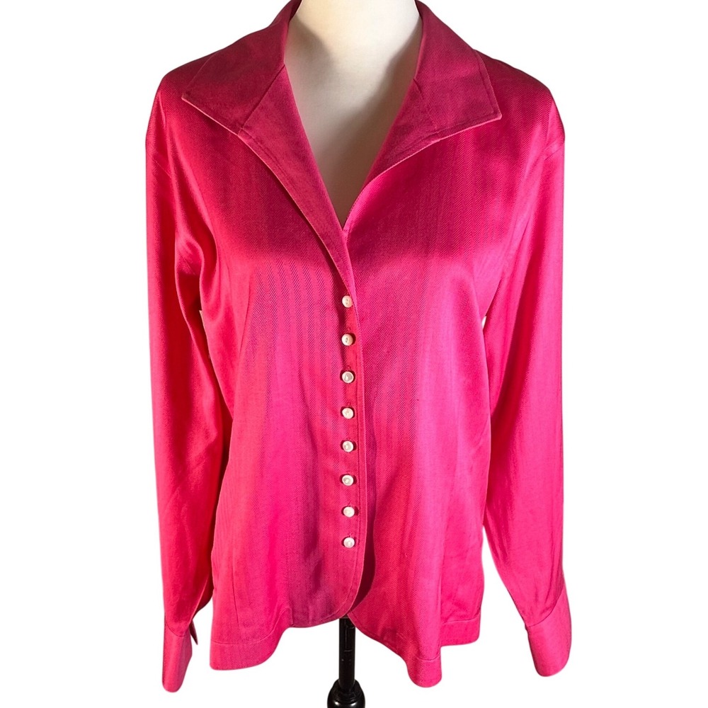 Talbots Button Down Shirt Women 20 Pink Herringbone Wrinkle Resistant Stretch